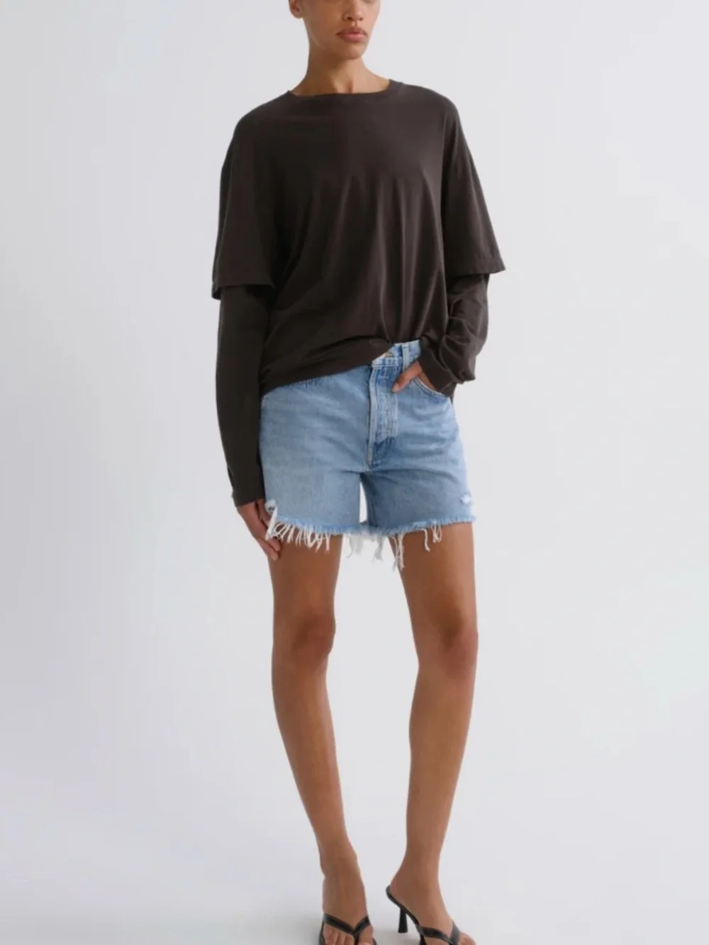 AGOLDE Designer High Rise Parker Long Relaxed Denim Short Size 32
